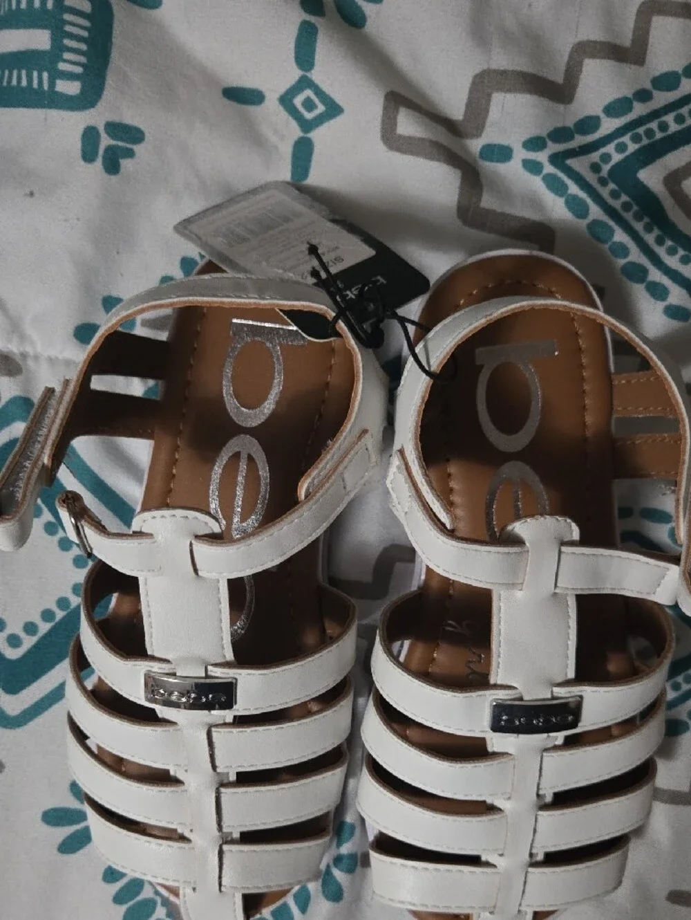 bebe White Strappy Kids Sandals with Ankle Strap